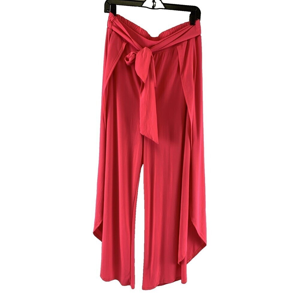 White Birch Neon Bright Pink Wide Wrap Leg Pants Tie Front‎ Elastic Womens XL